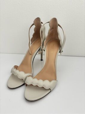 Rachel Zoe Cream Scalloped Strap Stiletto Sandals